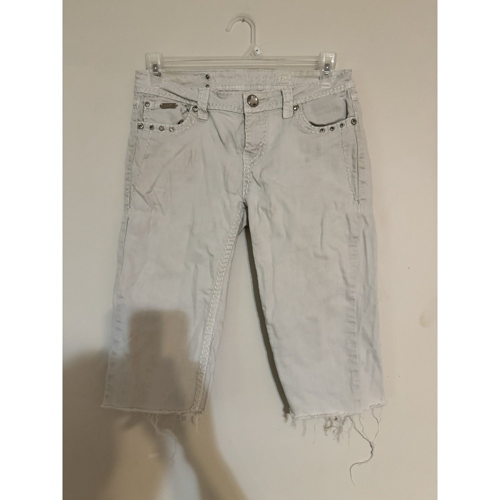 A Idol Jrs Cut Off Capri Long Shorts Denim White Sparkly Y2K Flirty Summer 11